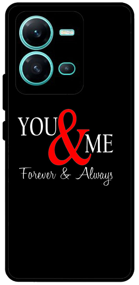 You and Me Unbreakable Metal Back Case Mobile Cover with 4 Side Protection and Soft TPU Sides for Vivo V25 2D