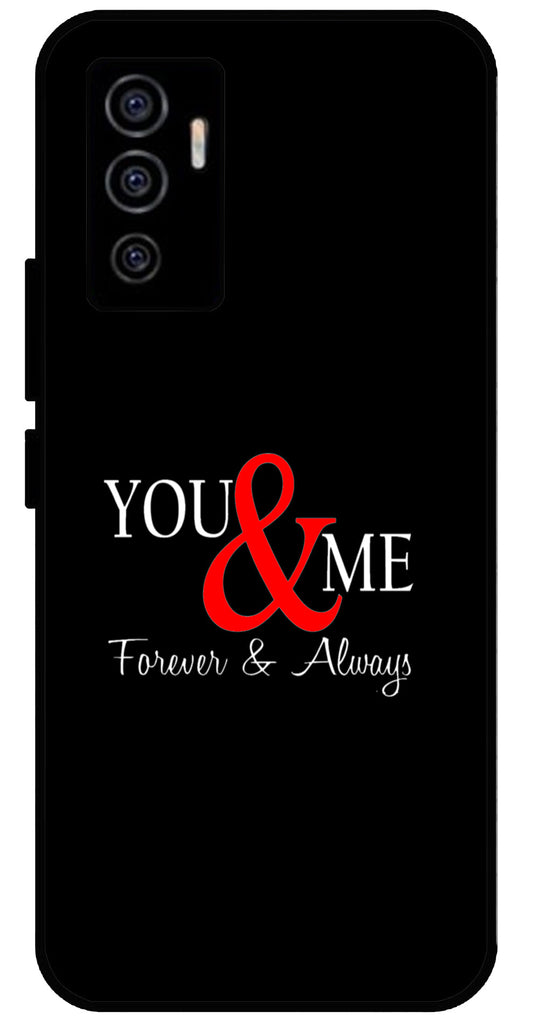 You and Me Unbreakable Metal Back Case Mobile Cover with 4 Side Protection and Soft TPU Sides for Vivo V23 E