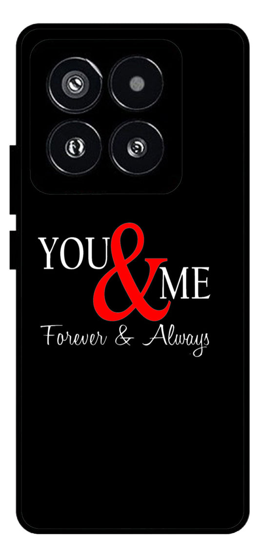 You and Me Unbreakable Metal Back Case Mobile Cover with 4 Side Protection and Soft TPU Sides for Xiaomi 14 Pro