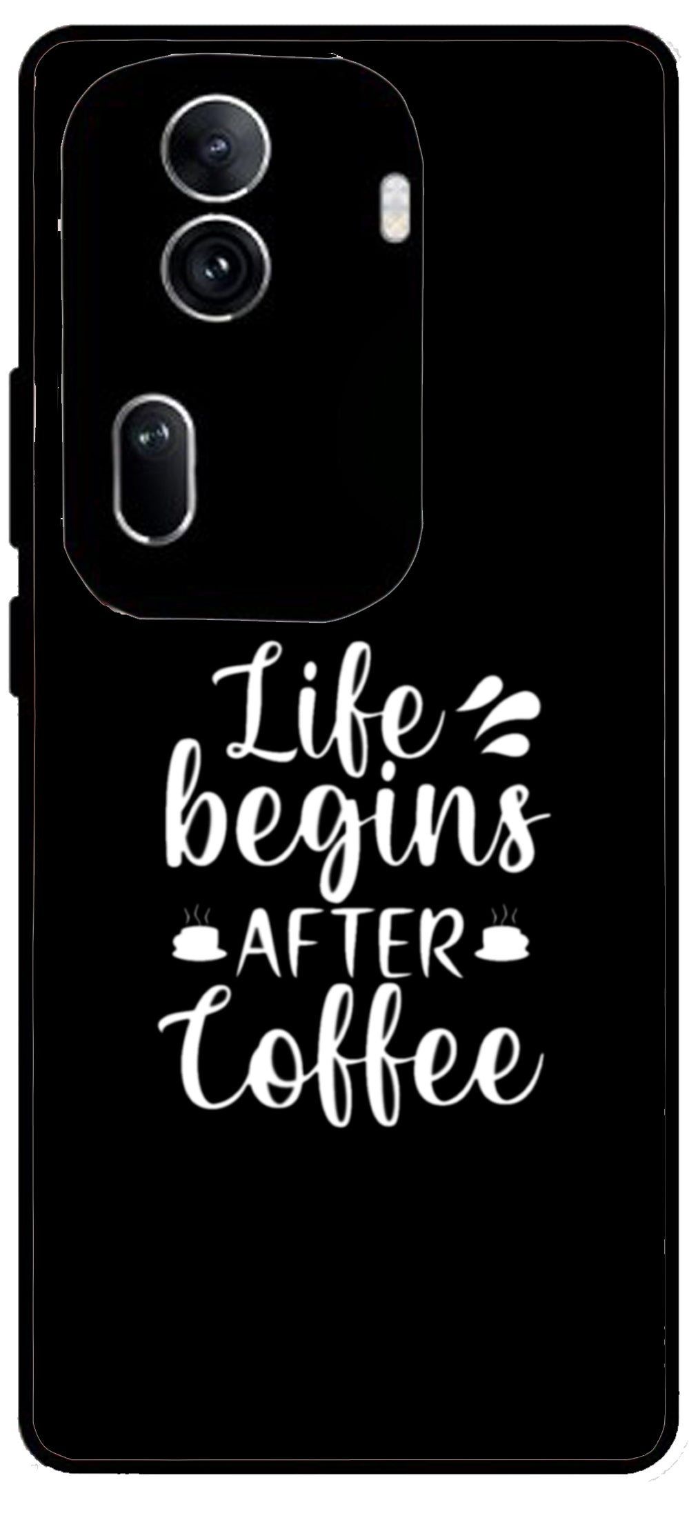 Life Begins After Coffee Unbreakable Metal Back Case Mobile Cover with 4 Side Protection and Soft TPU Sides for Oppo Reno 11 pro