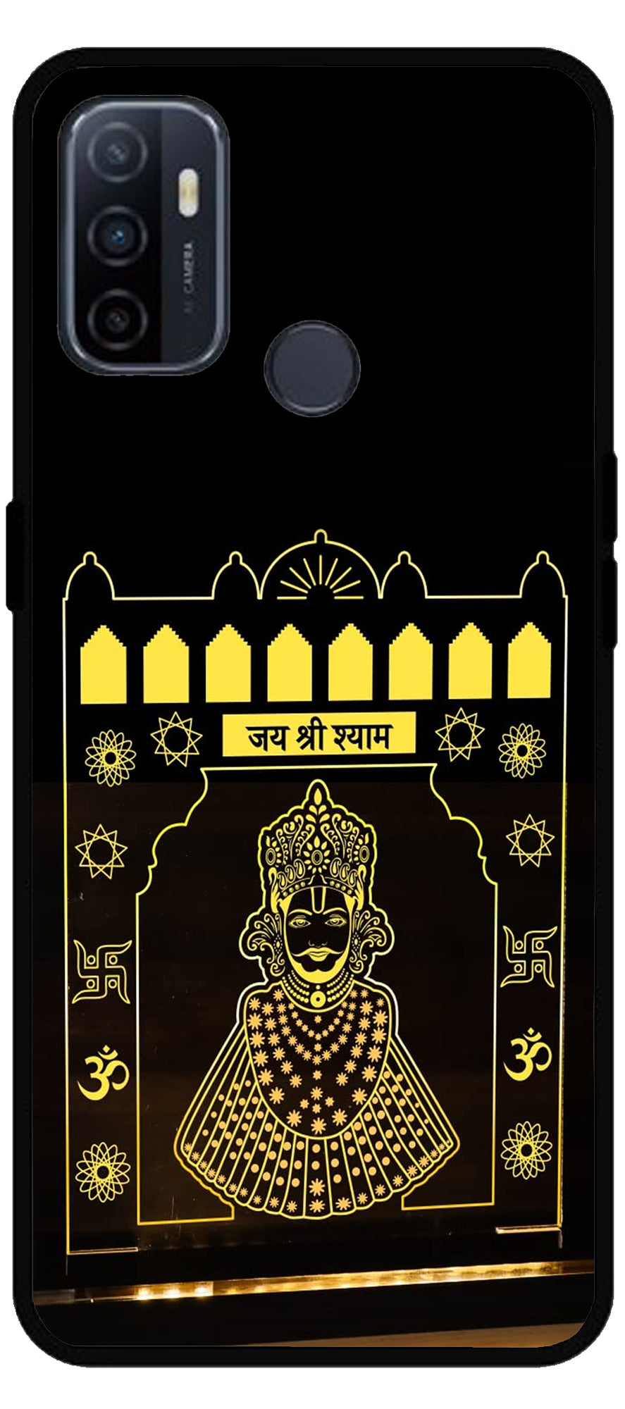 Jai Shree Shyam Yellow Design Unbreakable Metal Back Case Mobile Cover with 4 Side Protection and Soft TPU Sides for Oppo A53