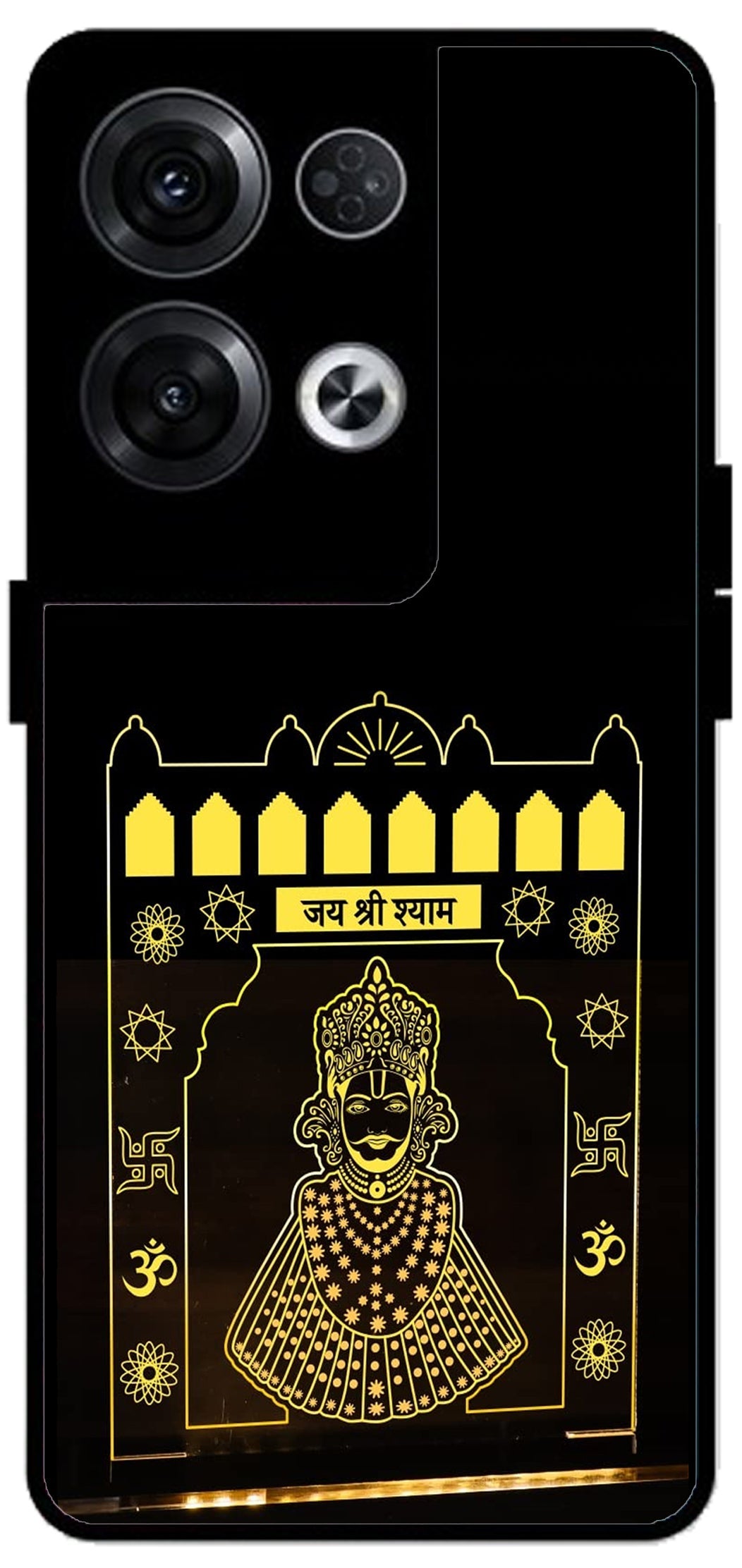 Jai Shree Shyam Yellow Design Unbreakable Metal Back Case Mobile Cover with 4 Side Protection and Soft TPU Sides for Oppo Reno 8 Pro 5G 2D