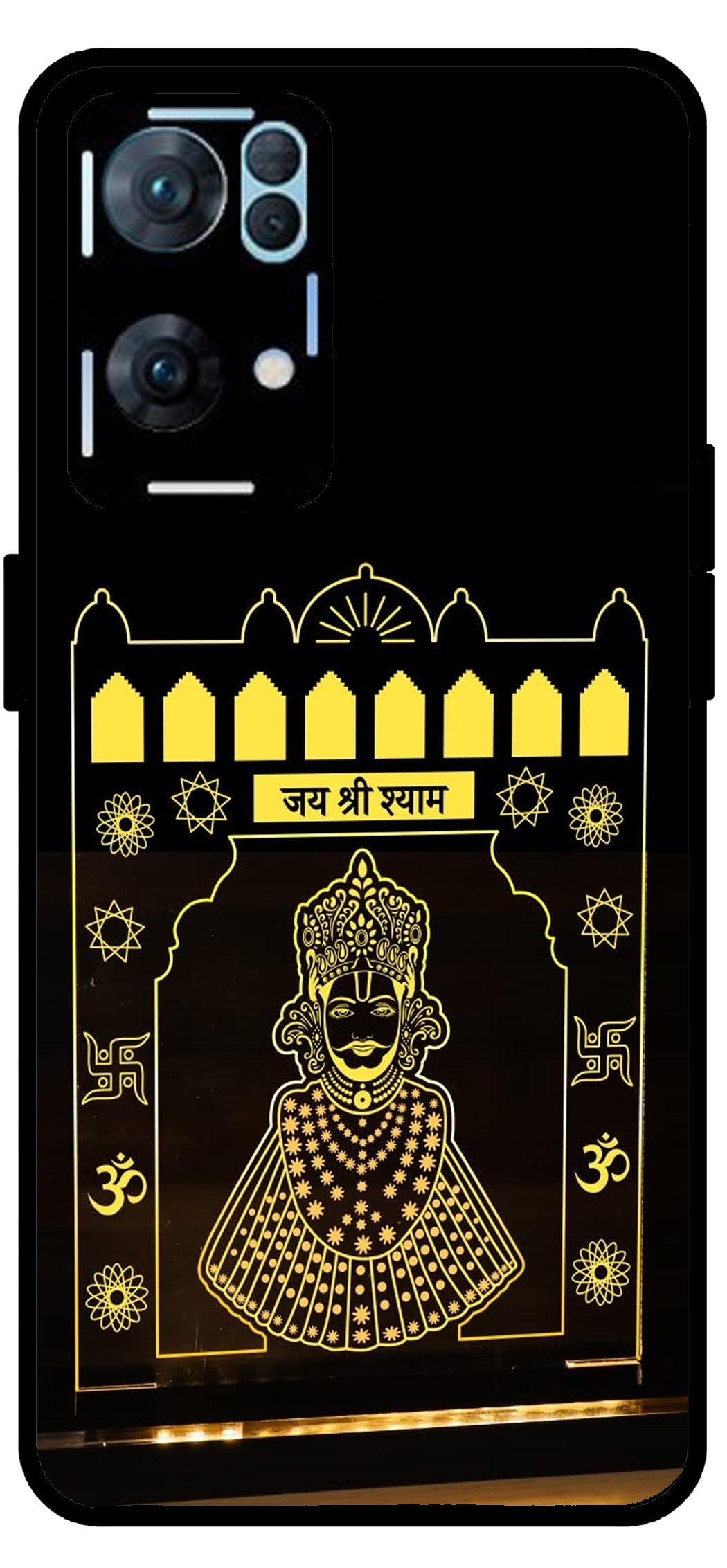 Jai Shree Shyam Yellow Design Unbreakable Metal Back Case Mobile Cover with 4 Side Protection and Soft TPU Sides for Oppo Reno 7 Pro 5G