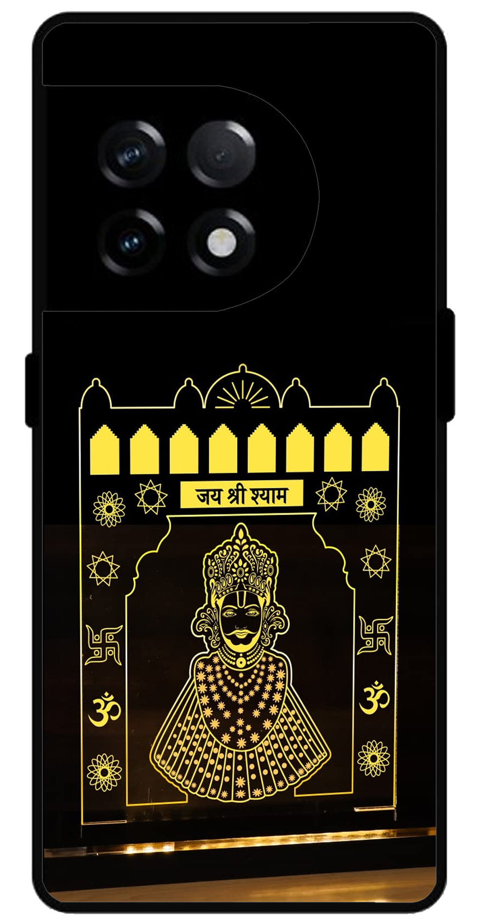 Jai Shree Shyam Yellow Design Unbreakable Metal Back Case Mobile Cover with 4 Side Protection and Soft TPU Sides for OnePlus 11R