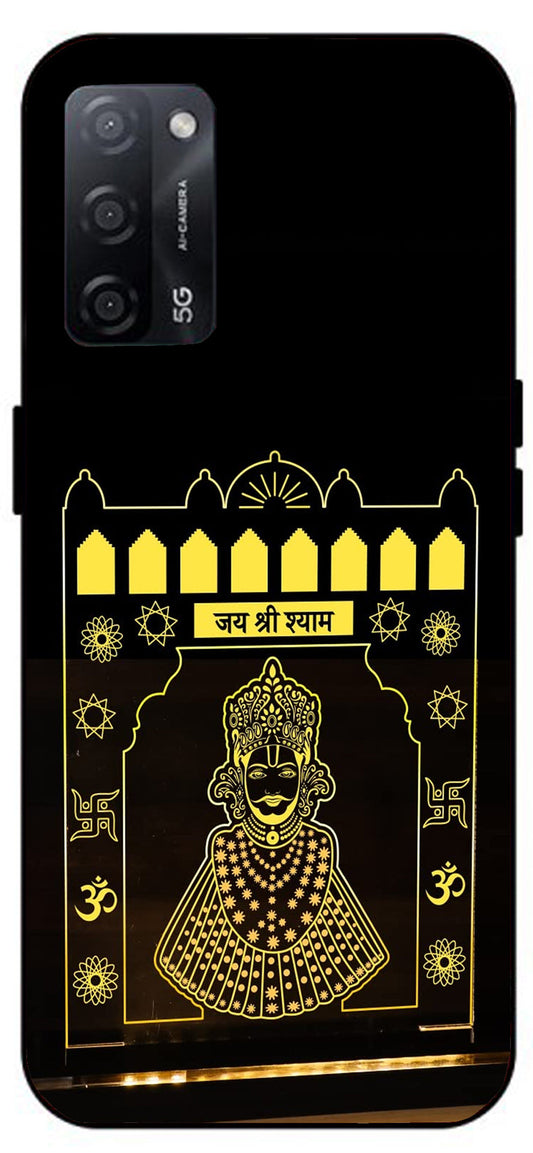 Jai Shree Shyam Yellow Design Unbreakable Metal Back Case Mobile Cover with 4 Side Protection and Soft TPU Sides for Oppo A53s 5G