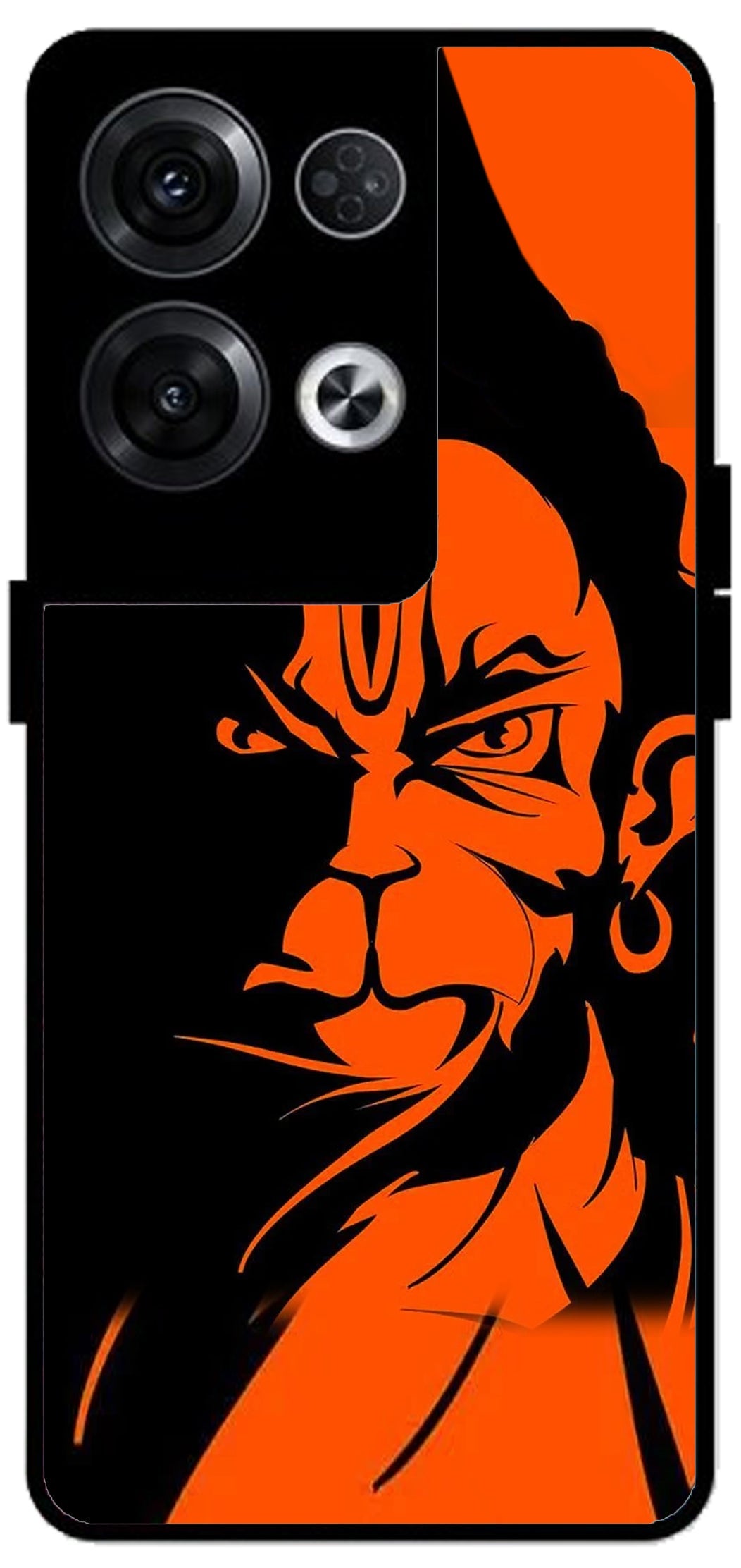 Hanuman ji Unbreakable Metal Back Case Mobile Cover with 4 Side Protection and Soft TPU Sides for Oppo Reno 8 Pro 5G 2D