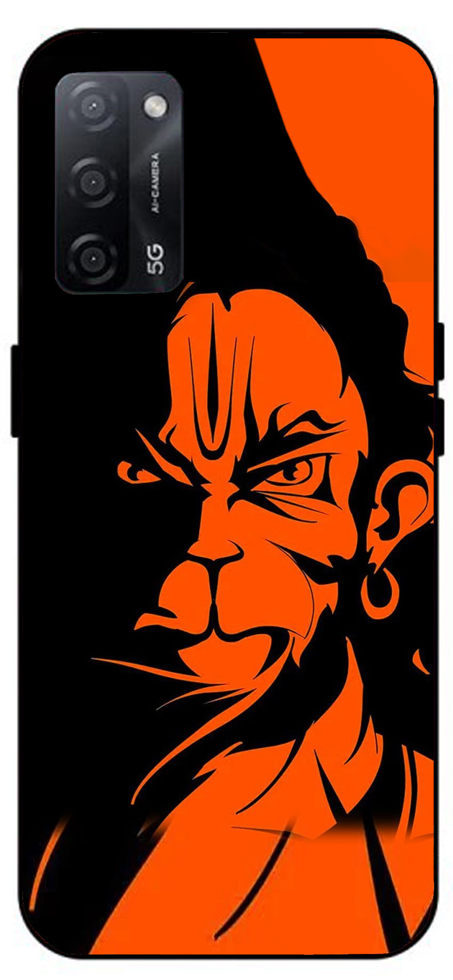 Hanuman ji Unbreakable Metal Back Case Mobile Cover with 4 Side Protection and Soft TPU Sides for Oppo A53s 5G