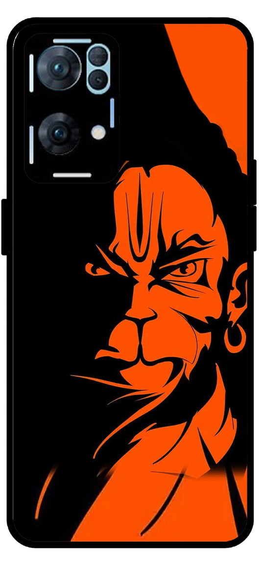 Hanuman ji Unbreakable Metal Back Case Mobile Cover with 4 Side Protection and Soft TPU Sides for Oppo Reno 7 Pro 5G