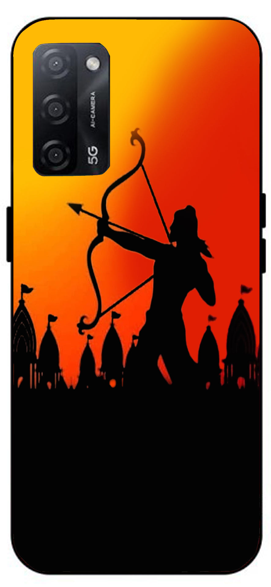 Jai Shree Ram Unbreakable Metal Back Case Mobile Cover with 4 Side Protection and Soft TPU Sides for Oppo A53s 5G