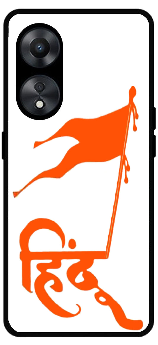 Hindu Flag Unbreakable Metal Back Case Mobile Cover with 4 Side Protection and Soft TPU Sides for Oppo a78 5g