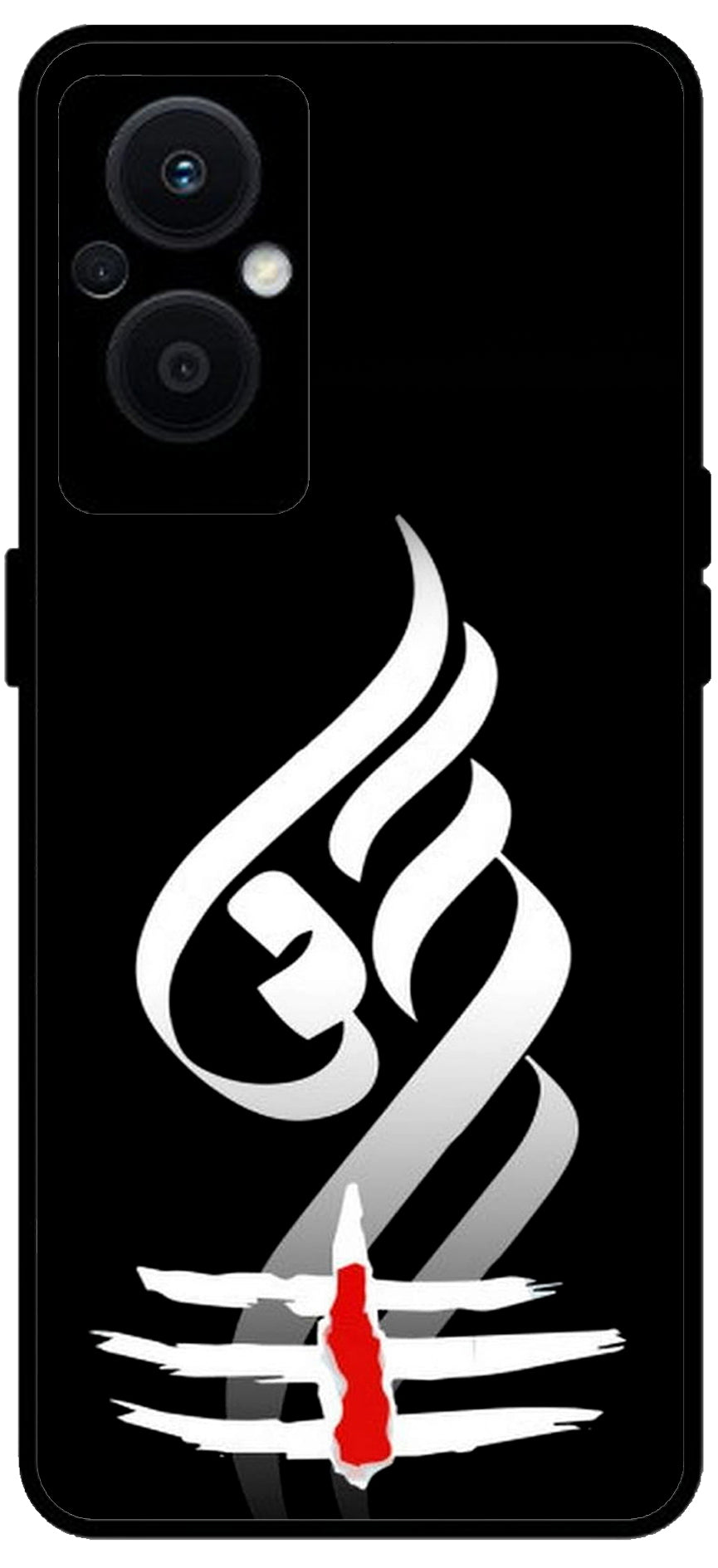 Om Art Black Unbreakable Metal Back Case Mobile Cover with 4 Side Protection and Soft TPU Sides for OPPO F21 PRO 5G