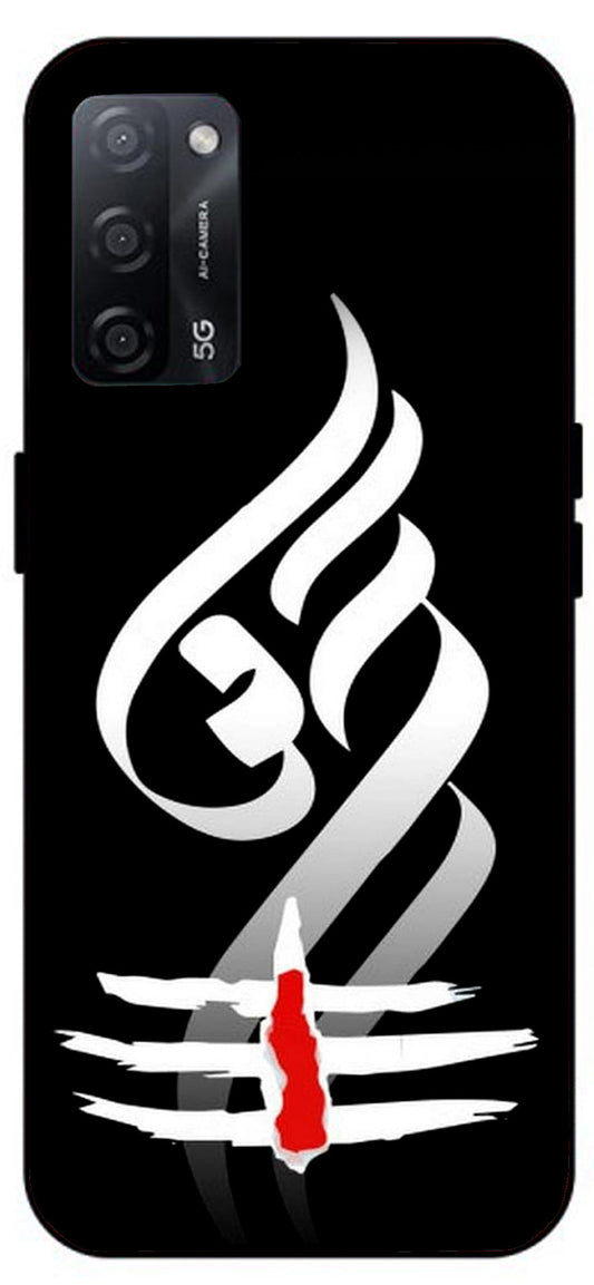 Om Art Black Unbreakable Metal Back Case Mobile Cover with 4 Side Protection and Soft TPU Sides for Oppo A53s 5G