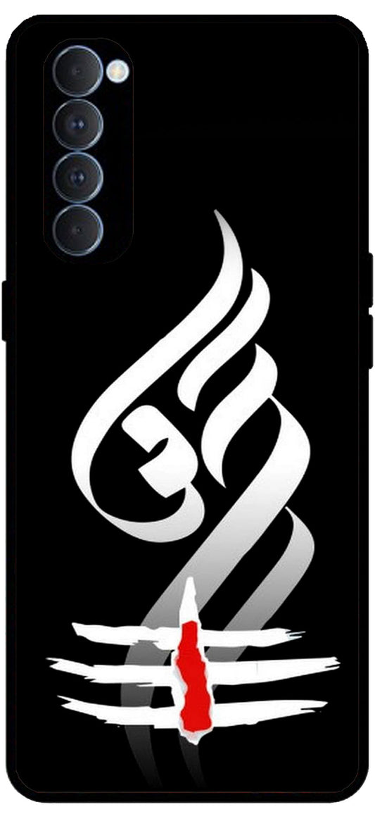 Om Art Black Unbreakable Metal Back Case Mobile Cover with 4 Side Protection and Soft TPU Sides for Oppo Reno pro