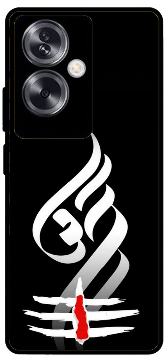 Om Art Black Unbreakable Metal Back Case Mobile Cover with 4 Side Protection and Soft TPU Sides for Oppo A79 NEW