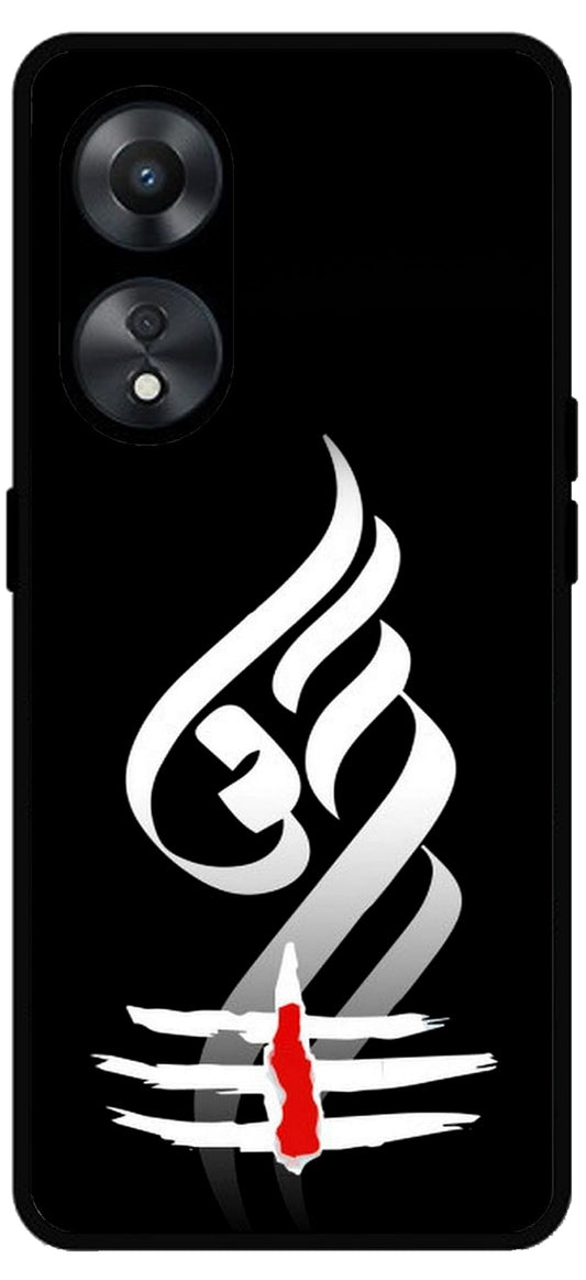 Om Art Black Unbreakable Metal Back Case Mobile Cover with 4 Side Protection and Soft TPU Sides for Oppo a78 5g