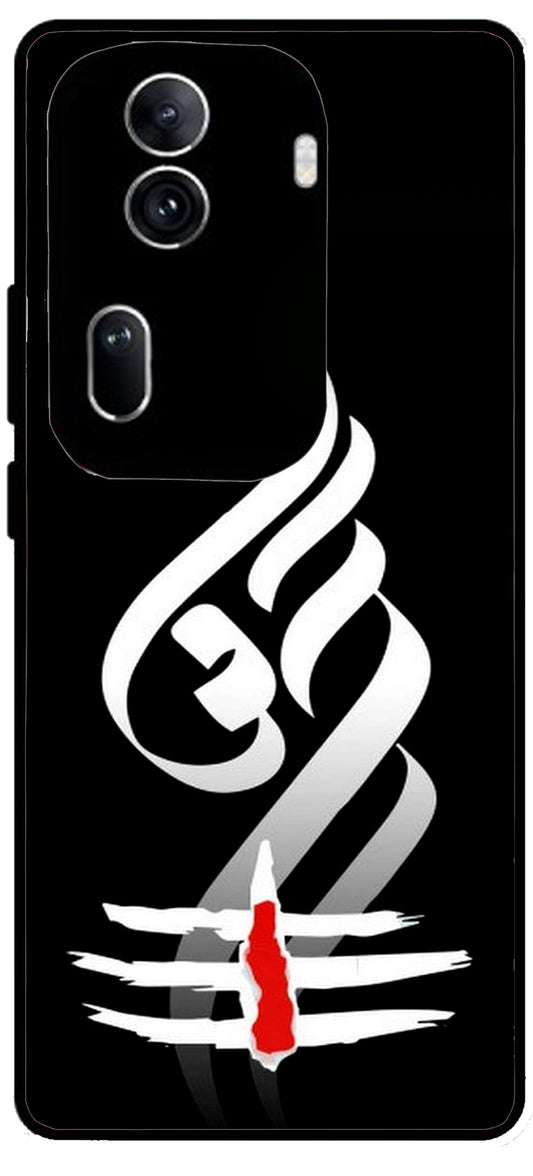 Om Art Black Unbreakable Metal Back Case Mobile Cover with 4 Side Protection and Soft TPU Sides for Oppo Reno 11 pro