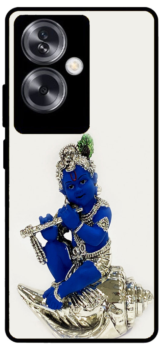 Kanha Ji Silver Unbreakable Metal Back Case Mobile Cover with 4 Side Protection and Soft TPU Sides for Oppo A79 NEW