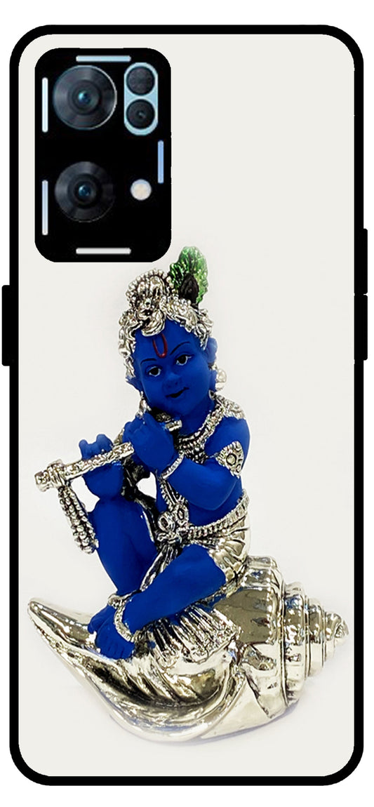 Kanha Ji Silver Unbreakable Metal Back Case Mobile Cover with 4 Side Protection and Soft TPU Sides for Oppo Reno 7 Pro 5G