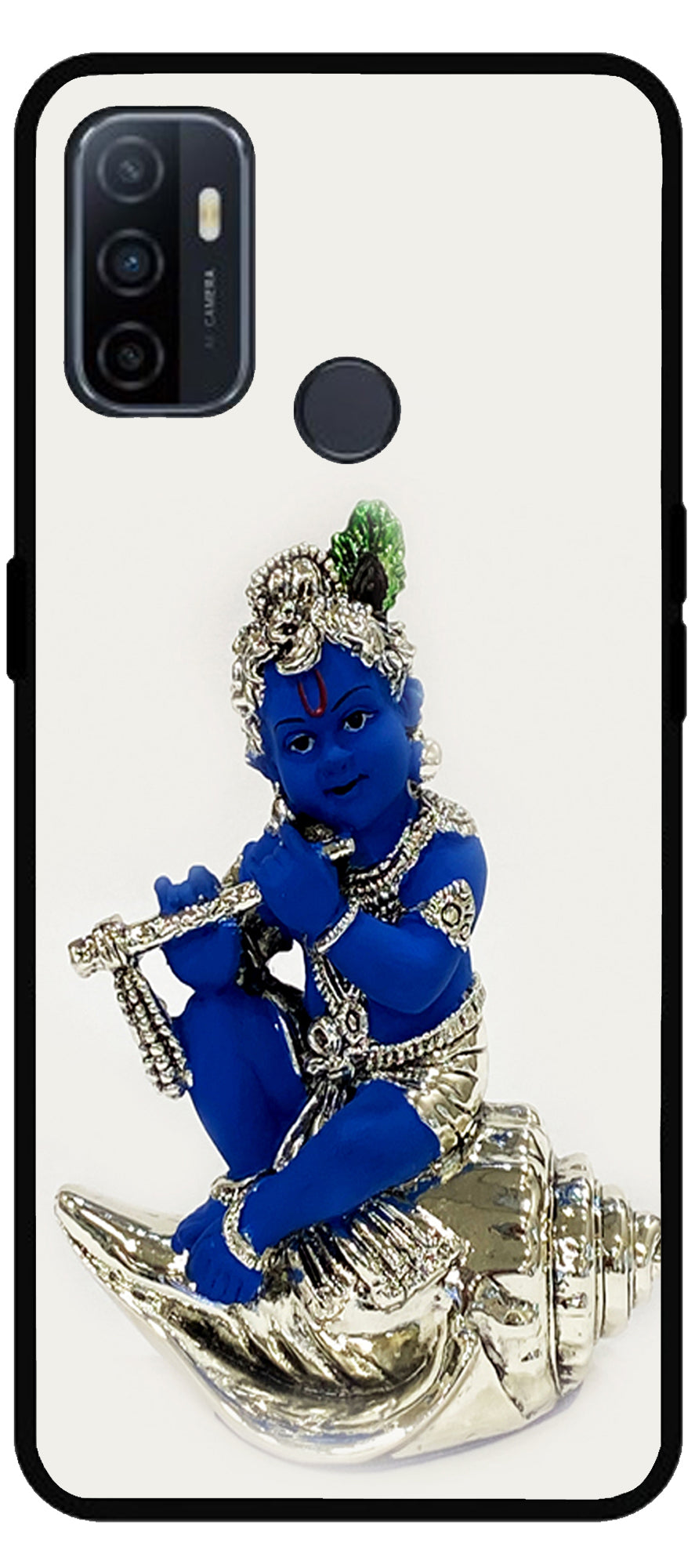 Kanha Ji Silver Unbreakable Metal Back Case Mobile Cover with 4 Side Protection and Soft TPU Sides for Oppo A53