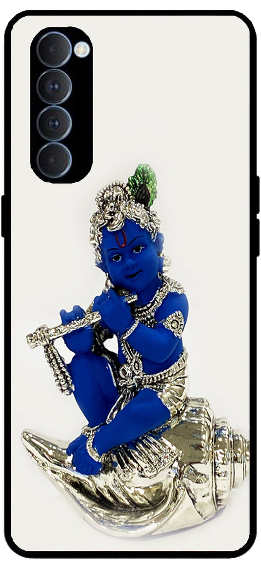 Kanha Ji Silver Unbreakable Metal Back Case Mobile Cover with 4 Side Protection and Soft TPU Sides for Oppo Reno pro