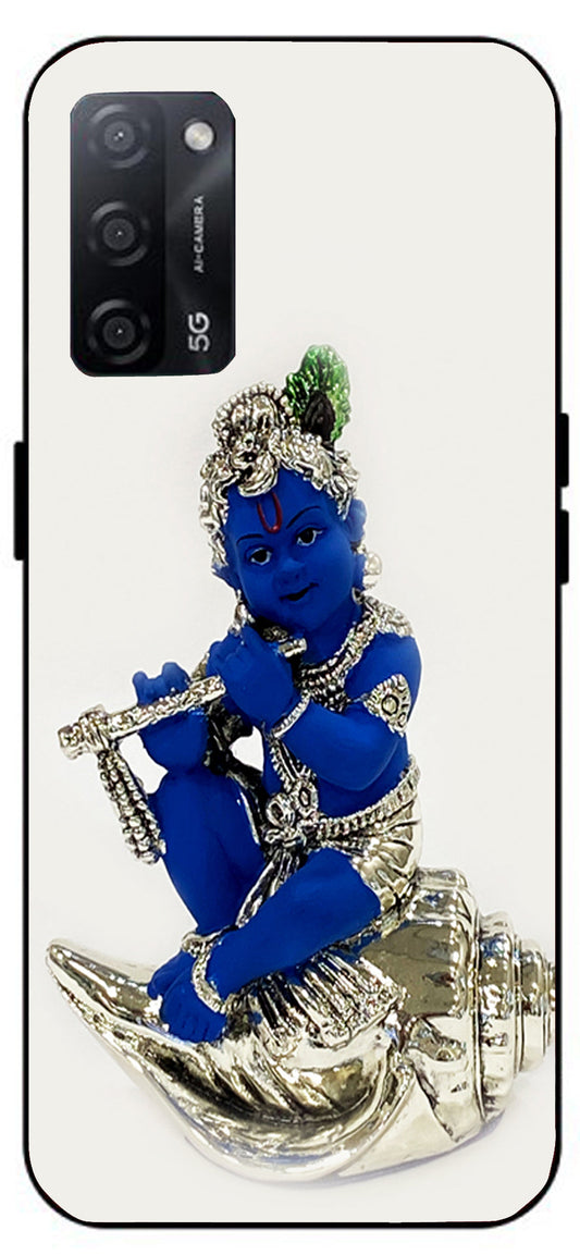 Kanha Ji Silver Unbreakable Metal Back Case Mobile Cover with 4 Side Protection and Soft TPU Sides for Oppo A53s 5G