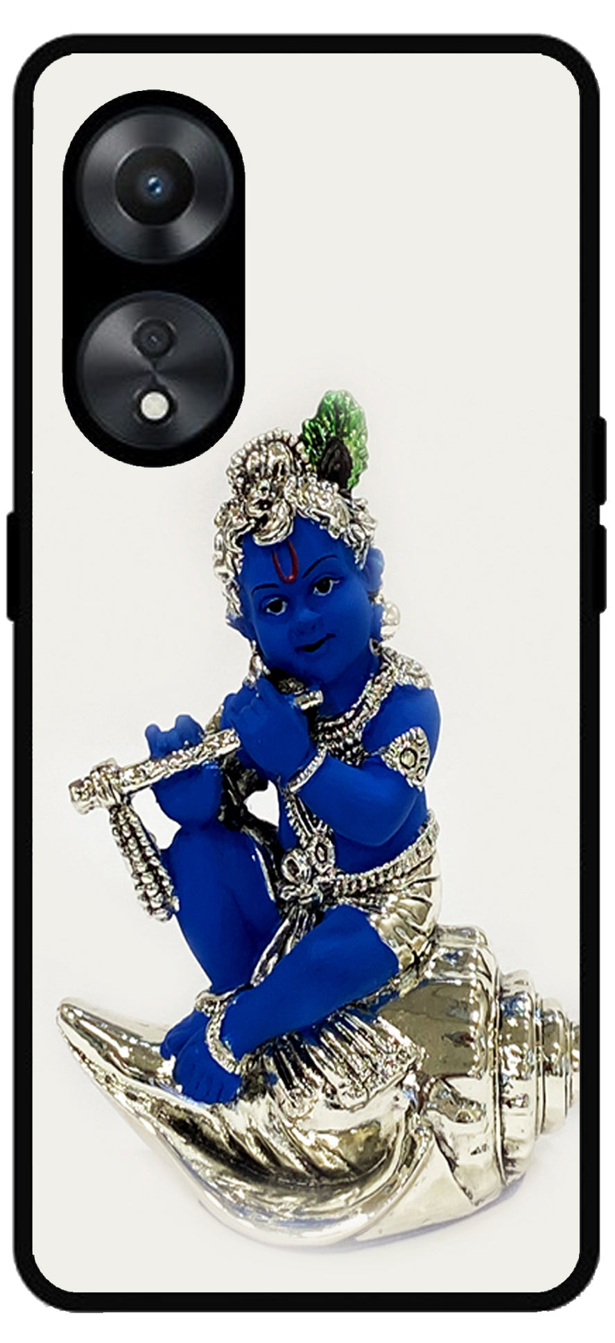 Kanha Ji Silver Unbreakable Metal Back Case Mobile Cover with 4 Side Protection and Soft TPU Sides for Oppo a78 5g