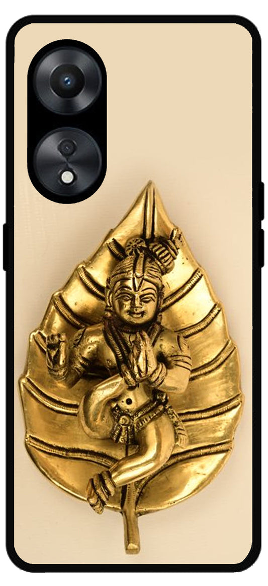 Kanha Ji Golden Leaf Unbreakable Metal Back Case Mobile Cover with 4 Side Protection and Soft TPU Sides for Oppo a78 5g