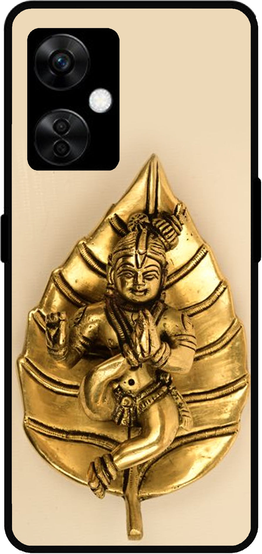 Kanha Ji Golden Leaf Unbreakable Metal Back Case Mobile Cover with 4 Side Protection and Soft TPU Sides for OnePlus Nord CE3 Lite