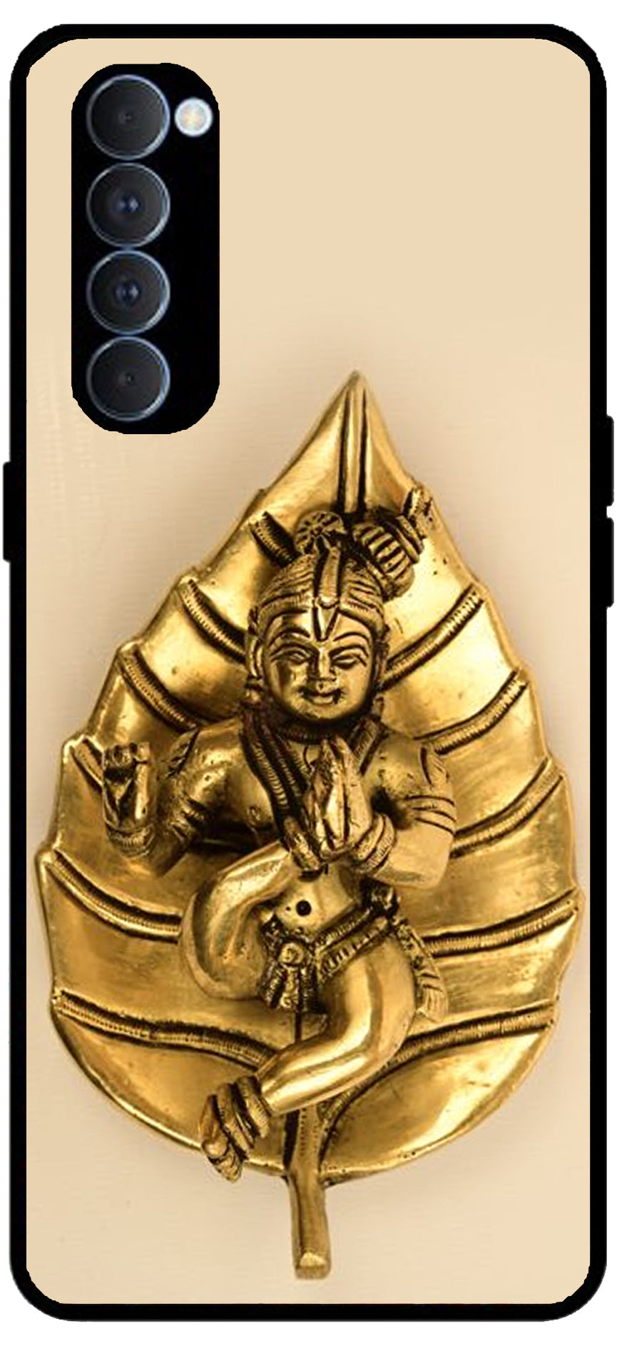 Kanha Ji Golden Leaf Unbreakable Metal Back Case Mobile Cover with 4 Side Protection and Soft TPU Sides for RENO4 PRO