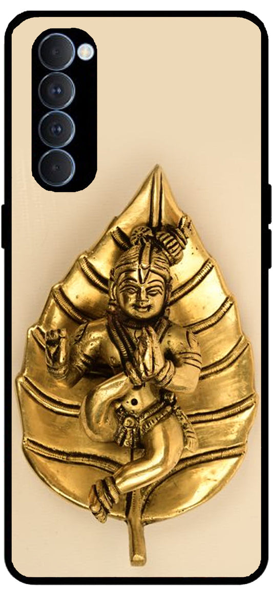 Kanha Ji Golden Leaf Unbreakable Metal Back Case Mobile Cover with 4 Side Protection and Soft TPU Sides for Oppo Reno pro