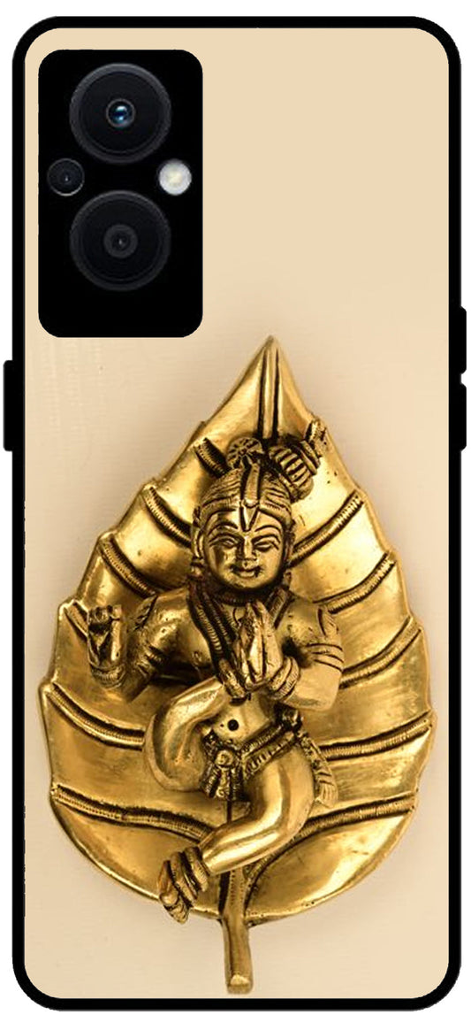 Kanha Ji Golden Leaf Unbreakable Metal Back Case Mobile Cover with 4 Side Protection and Soft TPU Sides for OPPO F21 PRO 5G