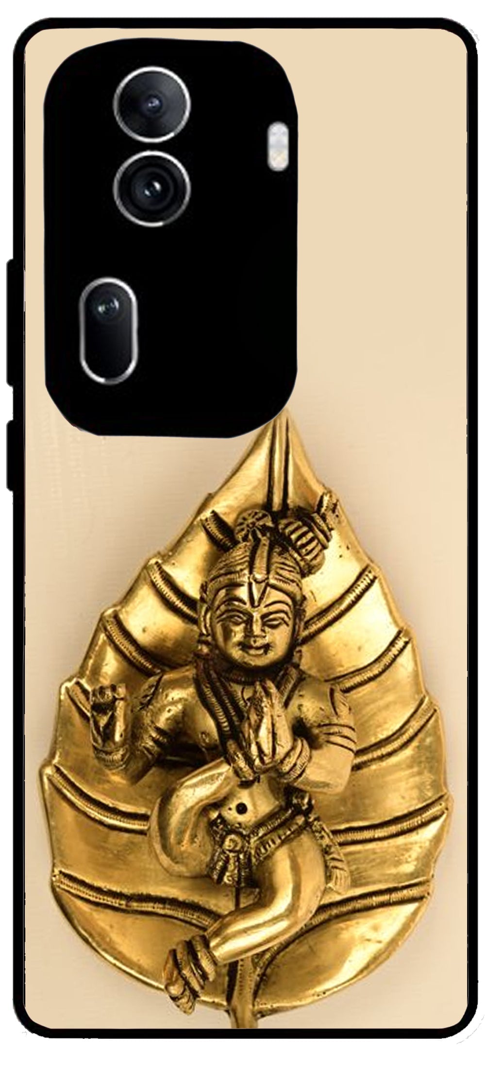 Kanha Ji Golden Leaf Unbreakable Metal Back Case Mobile Cover with 4 Side Protection and Soft TPU Sides for Oppo Reno 11 pro