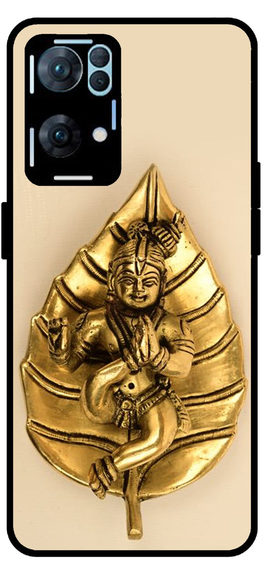 Kanha Ji Golden Leaf Unbreakable Metal Back Case Mobile Cover with 4 Side Protection and Soft TPU Sides for Oppo Reno 7 Pro 5G