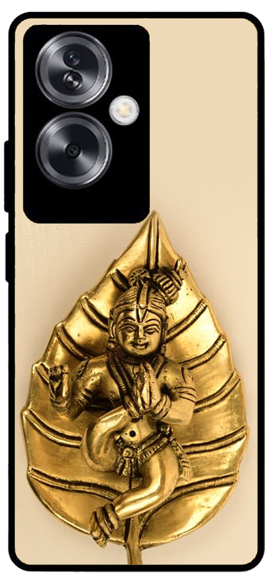 Kanha Ji Golden Leaf Unbreakable Metal Back Case Mobile Cover with 4 Side Protection and Soft TPU Sides for Oppo A79 NEW