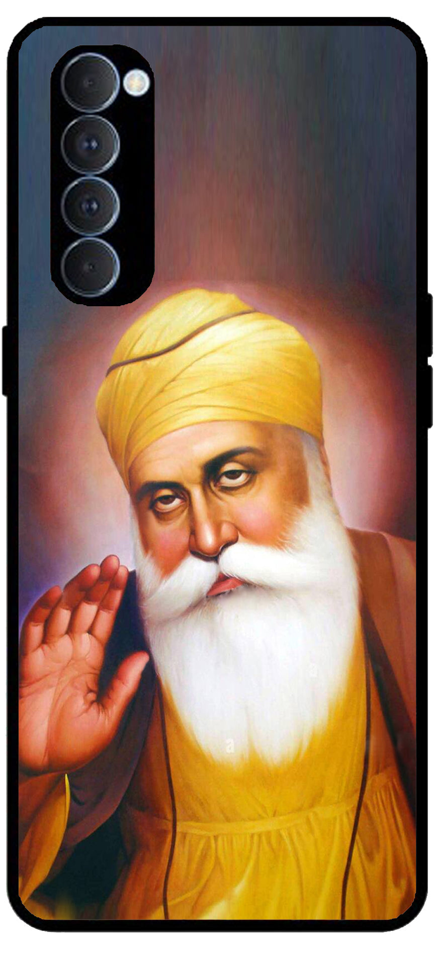 Guru Nanak Dev Ji Unbreakable Metal Back Case Mobile Cover with 4 Side Protection and Soft TPU Sides for Oppo Reno pro