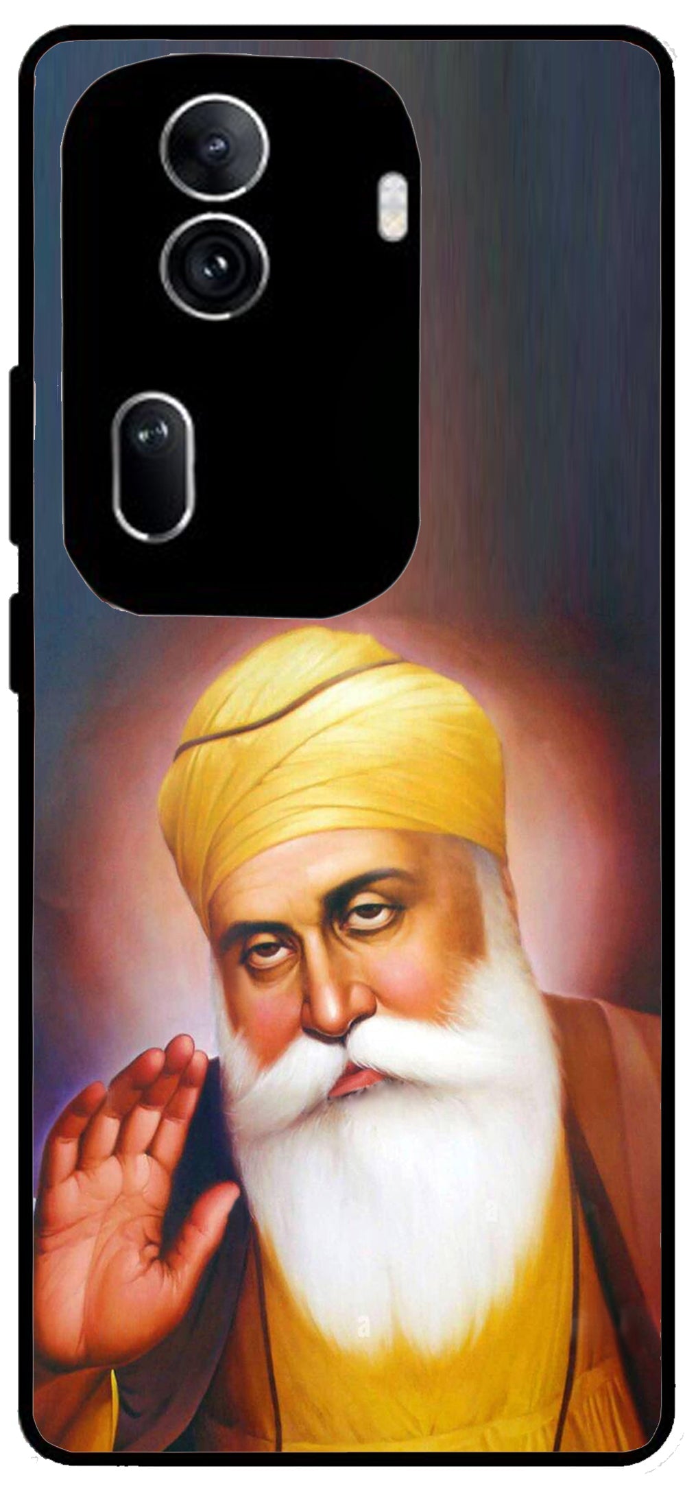 Guru Nanak Dev Ji Unbreakable Metal Back Case Mobile Cover with 4 Side Protection and Soft TPU Sides for Oppo Reno 11 pro