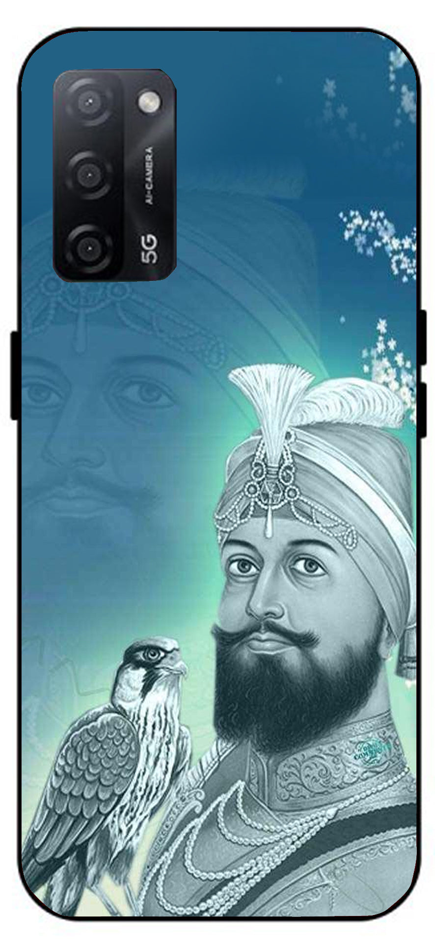 Guru Gobind Singh Ji Unbreakable Metal Back Case Mobile Cover with 4 Side Protection and Soft TPU Sides for Oppo A53s 5G