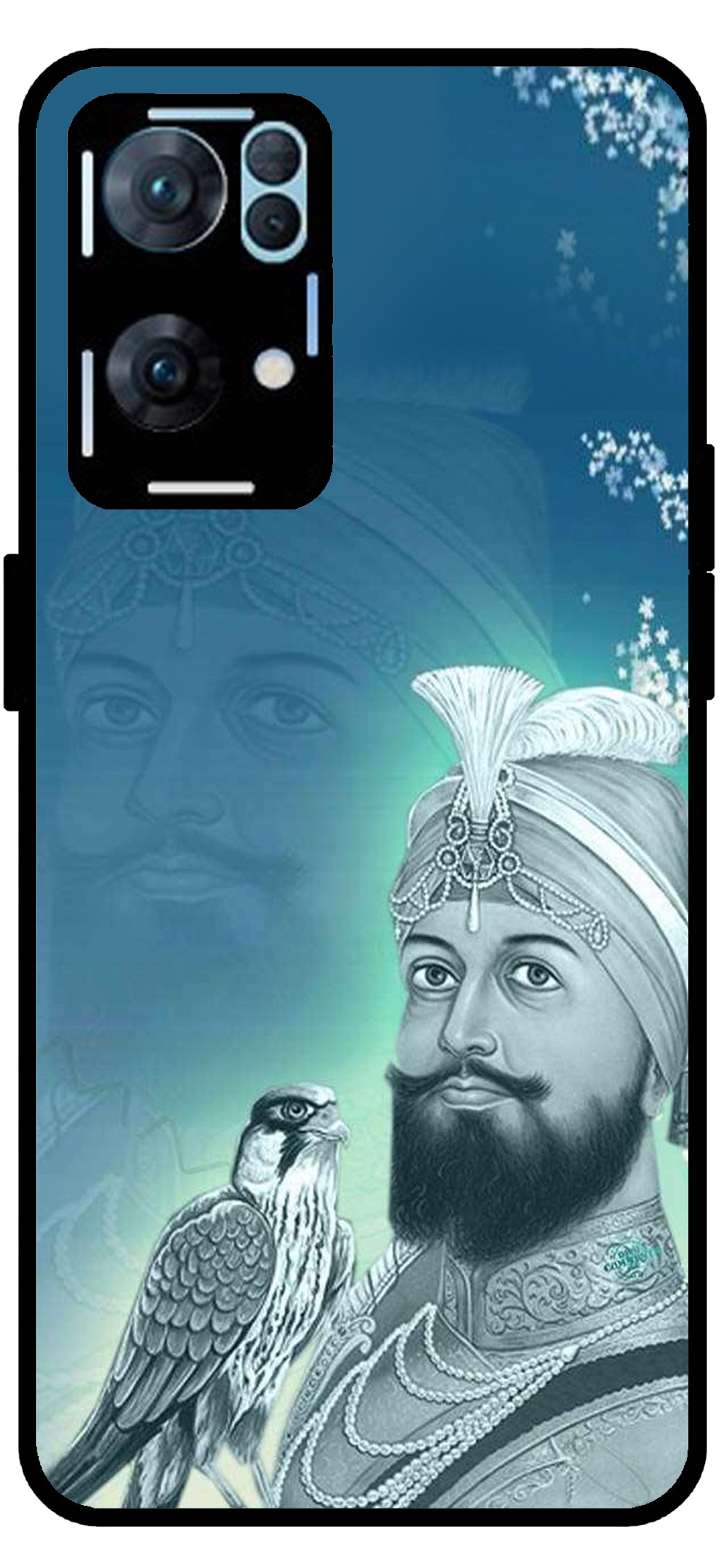 Guru Gobind Singh Ji Unbreakable Metal Back Case Mobile Cover with 4 Side Protection and Soft TPU Sides for Oppo Reno 7 Pro 5G