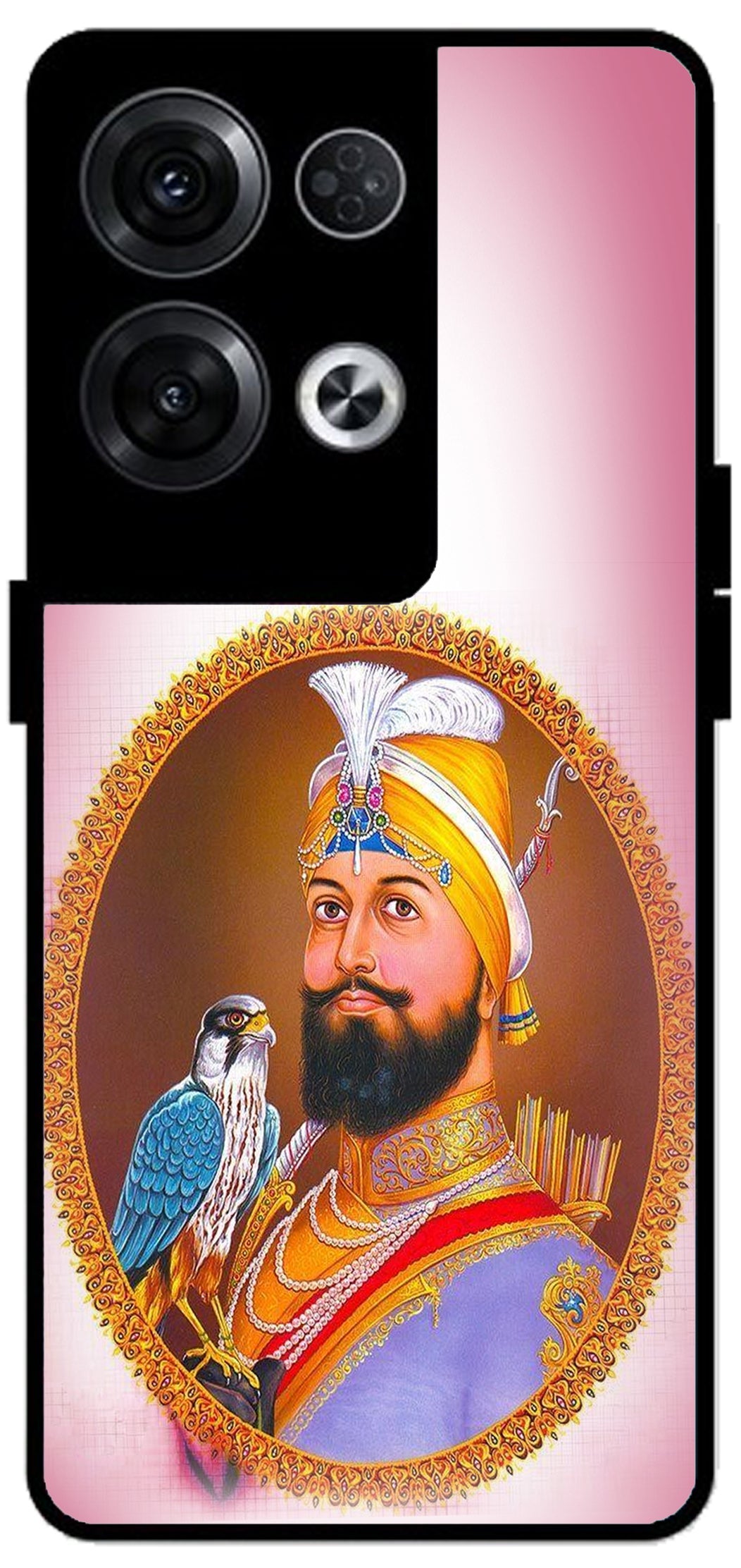 Guru Gobind Singh Ji Colourful Design Unbreakable Metal Back Case Mobile Cover with 4 Side Protection and Soft TPU Sides for Oppo Reno 8 Pro 5G 2D