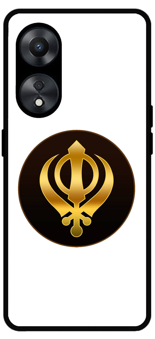 Sikh Symbol Khanda Unbreakable Metal Back Case Mobile Cover with 4 Side Protection and Soft TPU Sides for Oppo a78 5g