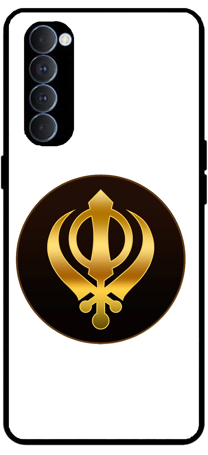 Sikh Symbol Khanda Unbreakable Metal Back Case Mobile Cover with 4 Side Protection and Soft TPU Sides for Oppo Reno pro