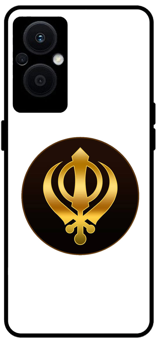 Sikh Symbol Khanda Unbreakable Metal Back Case Mobile Cover with 4 Side Protection and Soft TPU Sides for OPPO F21 PRO 5G