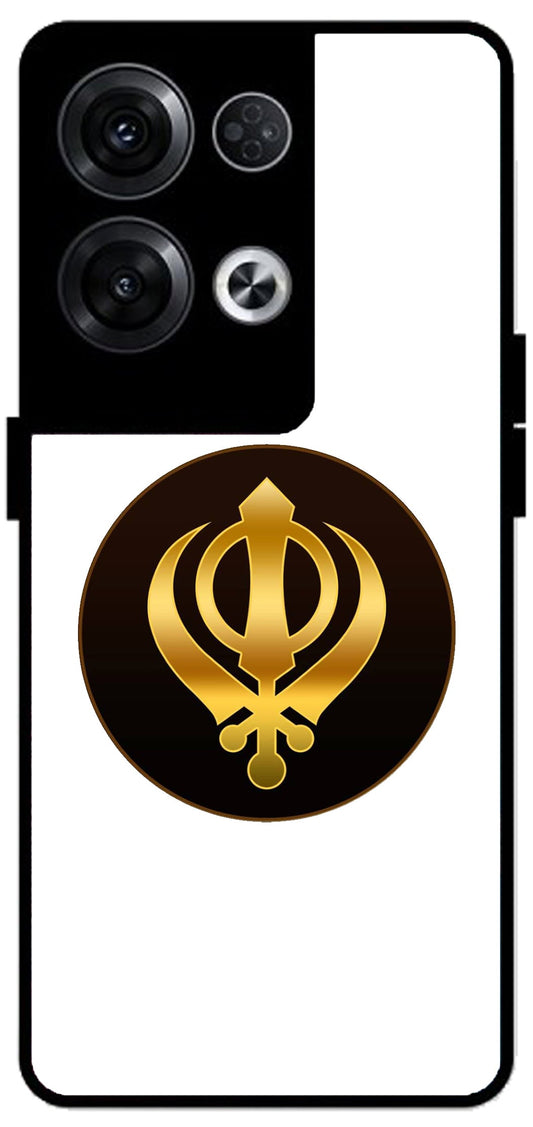 Sikh Symbol Khanda Unbreakable Metal Back Case Mobile Cover with 4 Side Protection and Soft TPU Sides for Oppo Reno 8 Pro 5G 2D