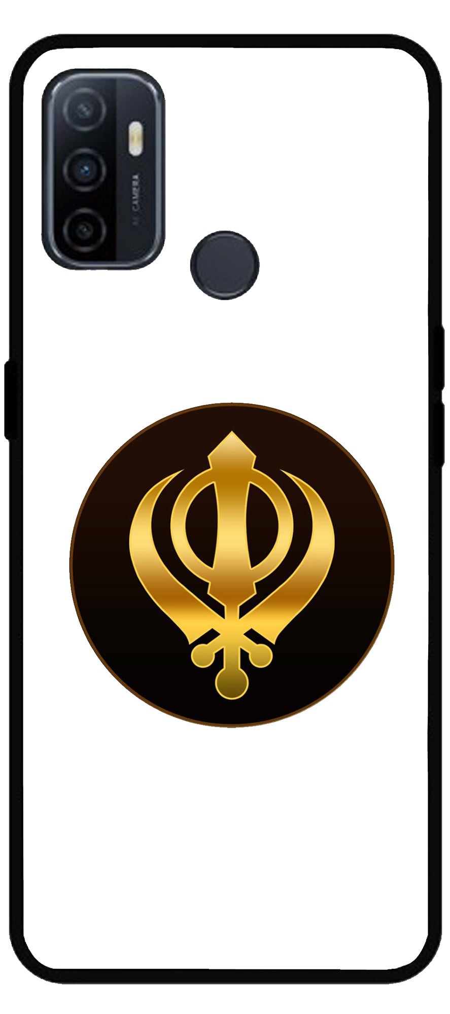 Sikh Symbol Khanda Unbreakable Metal Back Case Mobile Cover with 4 Side Protection and Soft TPU Sides for Oppo A53