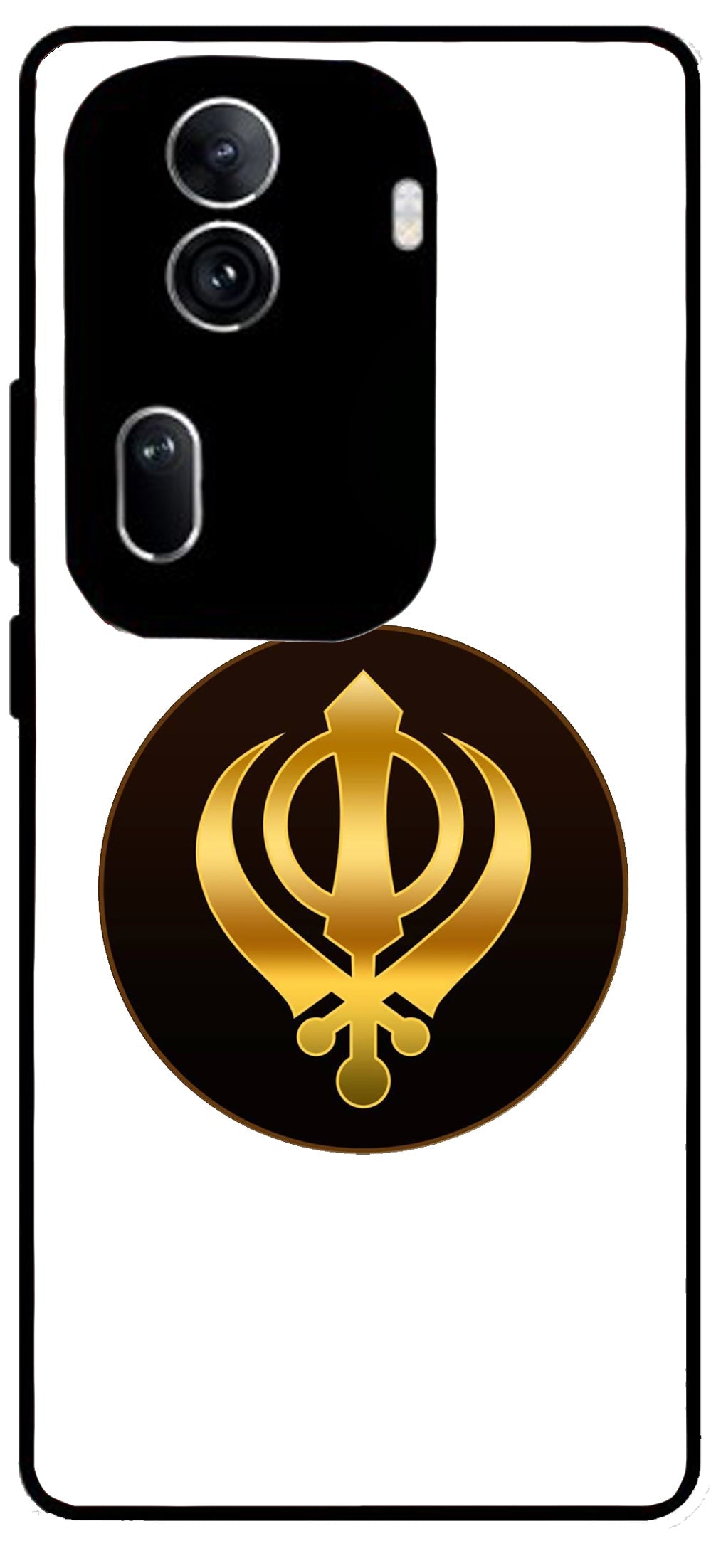 Sikh Symbol Khanda Unbreakable Metal Back Case Mobile Cover with 4 Side Protection and Soft TPU Sides for Oppo Reno 11 pro