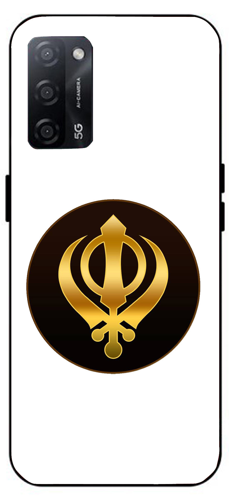 Sikh Symbol Khanda Unbreakable Metal Back Case Mobile Cover with 4 Side Protection and Soft TPU Sides for Oppo A53s 5G