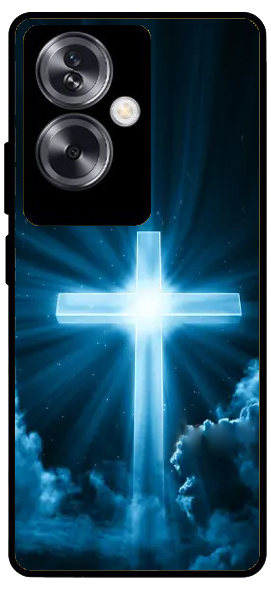 Christian Cross Symbol Unbreakable Metal Back Case Mobile Cover with 4 Side Protection and Soft TPU Sides for Oppo A79 NEW