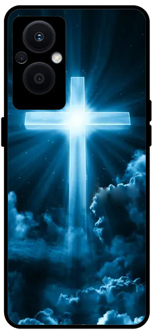 Christian Cross Symbol Unbreakable Metal Back Case Mobile Cover with 4 Side Protection and Soft TPU Sides for OPPO F21 PRO 5G