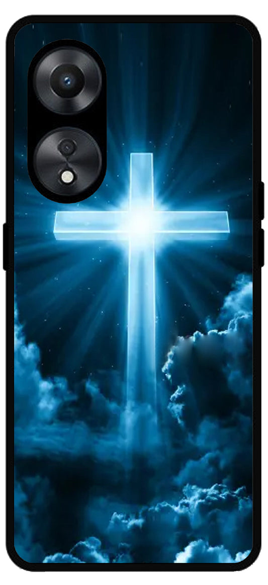 Christian Cross Symbol Unbreakable Metal Back Case Mobile Cover with 4 Side Protection and Soft TPU Sides for Oppo a78 5g