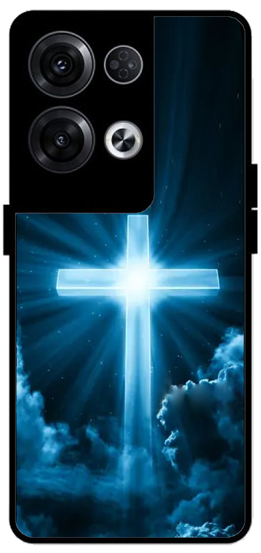 Christian Cross Symbol Unbreakable Metal Back Case Mobile Cover with 4 Side Protection and Soft TPU Sides for Oppo Reno 8 Pro 5G 2D